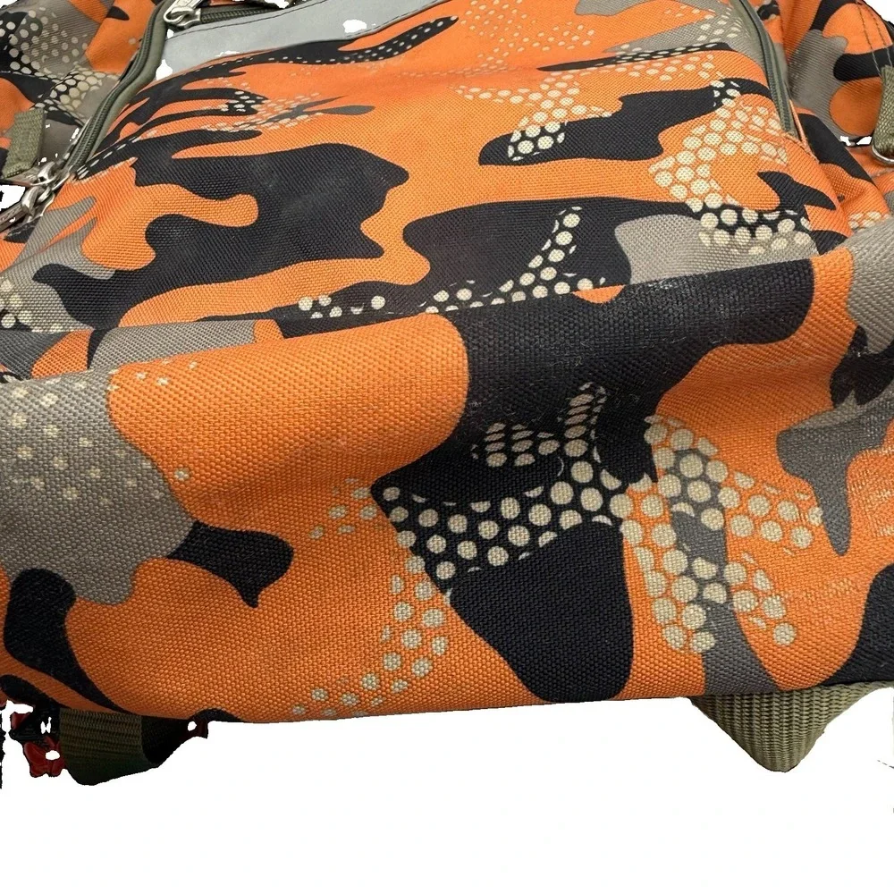 LL‎ Bean 90s Deluxe Backpack Orange Camo Reflective Outdoors School Vintage EUC